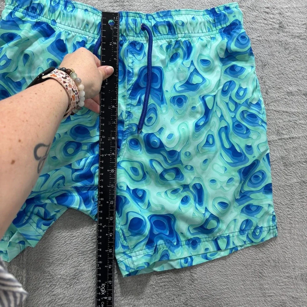 George M Blue Green Abstract Swirl Print Swim Trunks Shorts Casual Beachwear‎